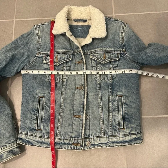 Aeropostale Blue Denim Jacket with Cream Sherpa Lining excellent - Picture 5 of 8